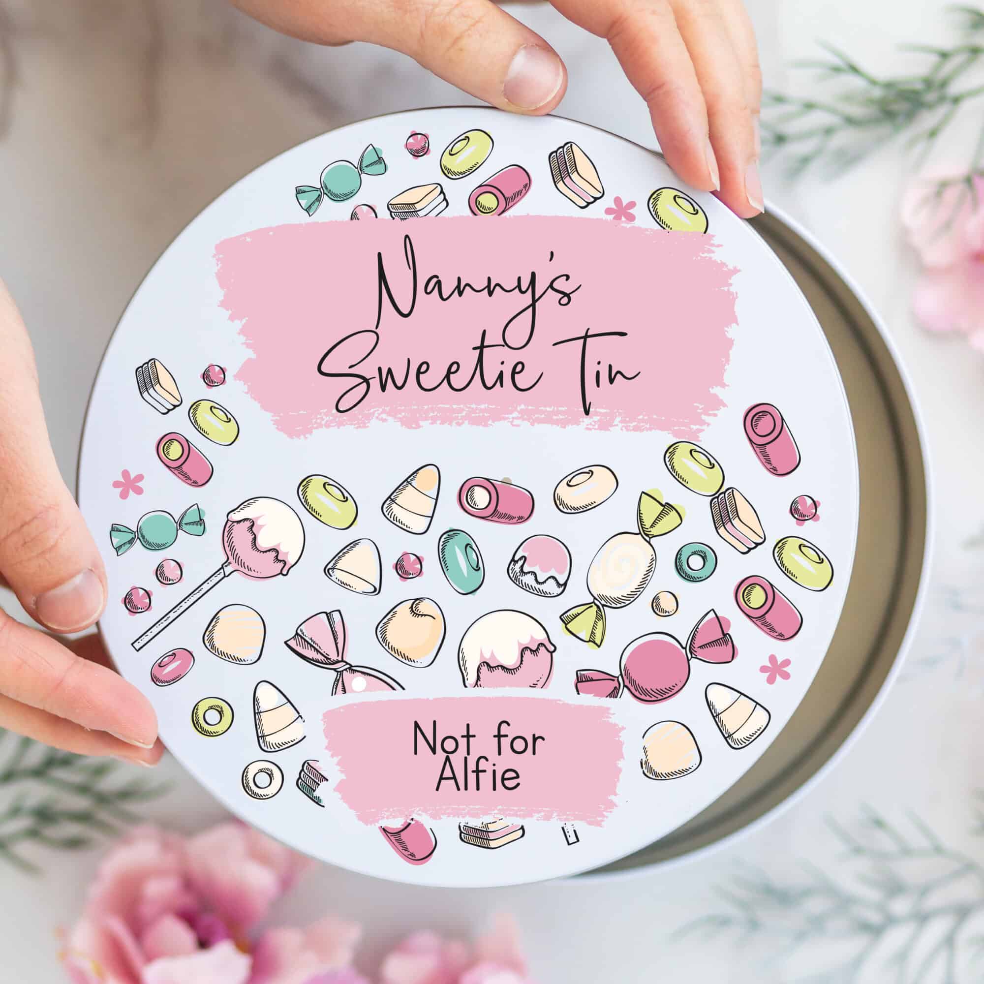 Personalised Pink Metal Round Sweetie Tin