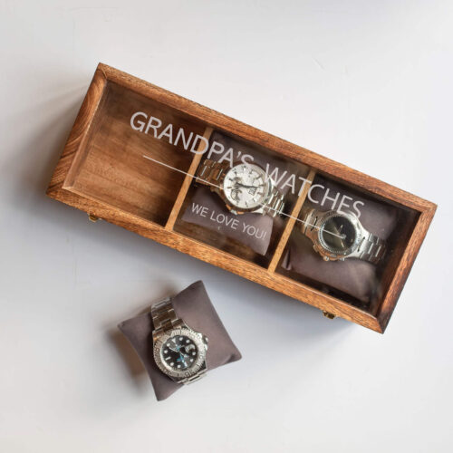Personalised 3 Watches Wood And Glass Watch Box