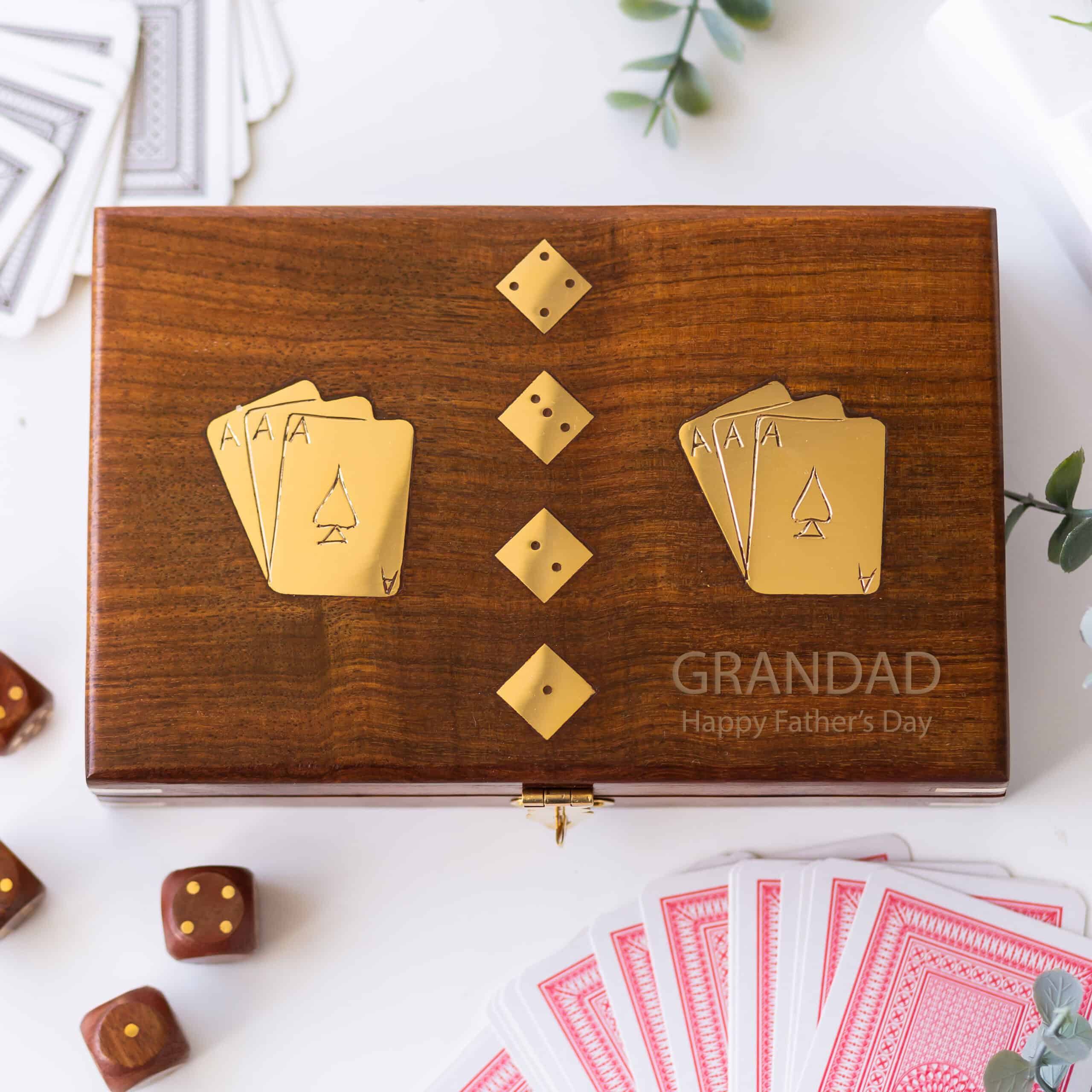 Personalised Wooden Card & Dice Game Set