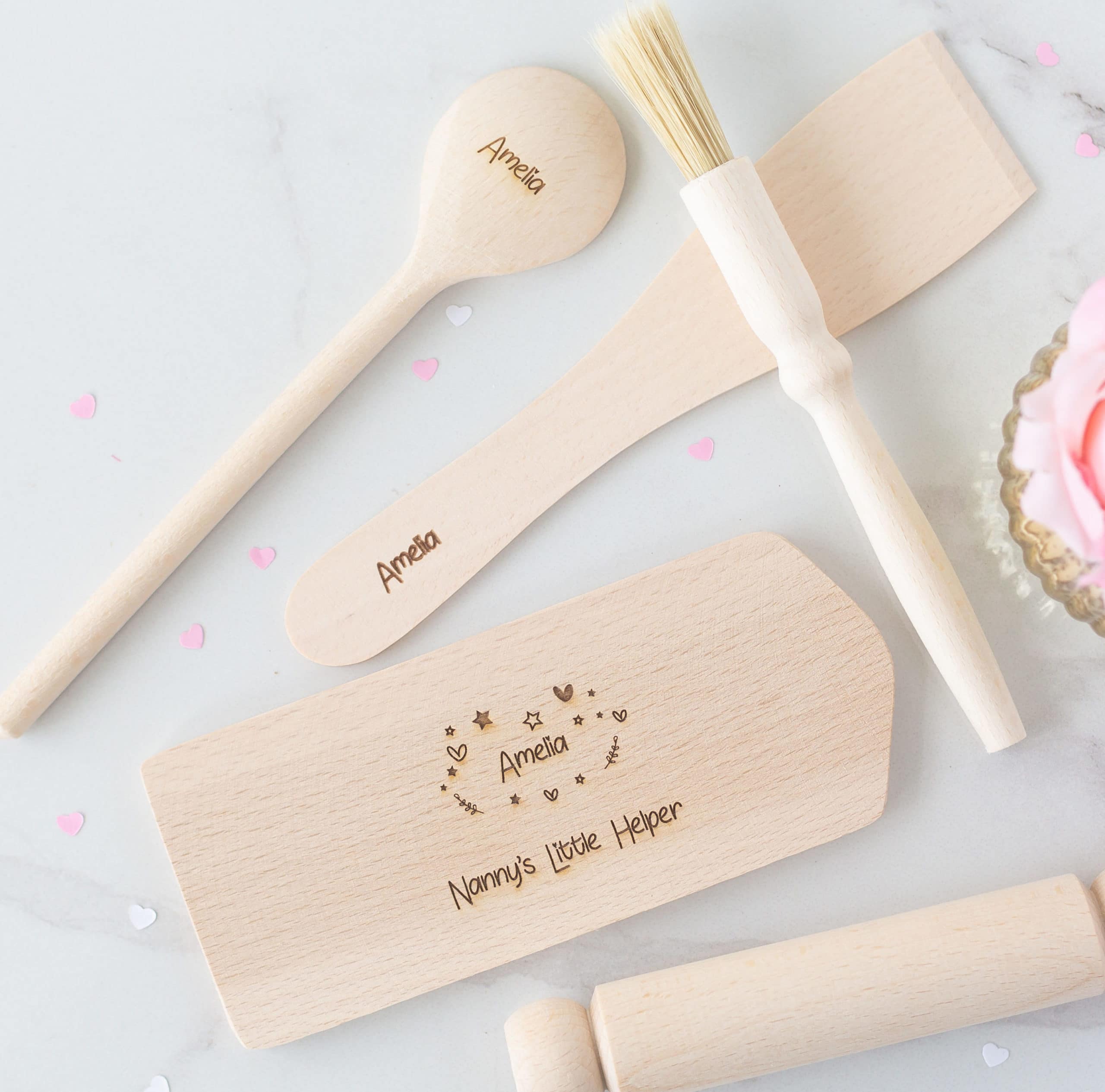 Personalised Wooden Children Bakers Utensils Set