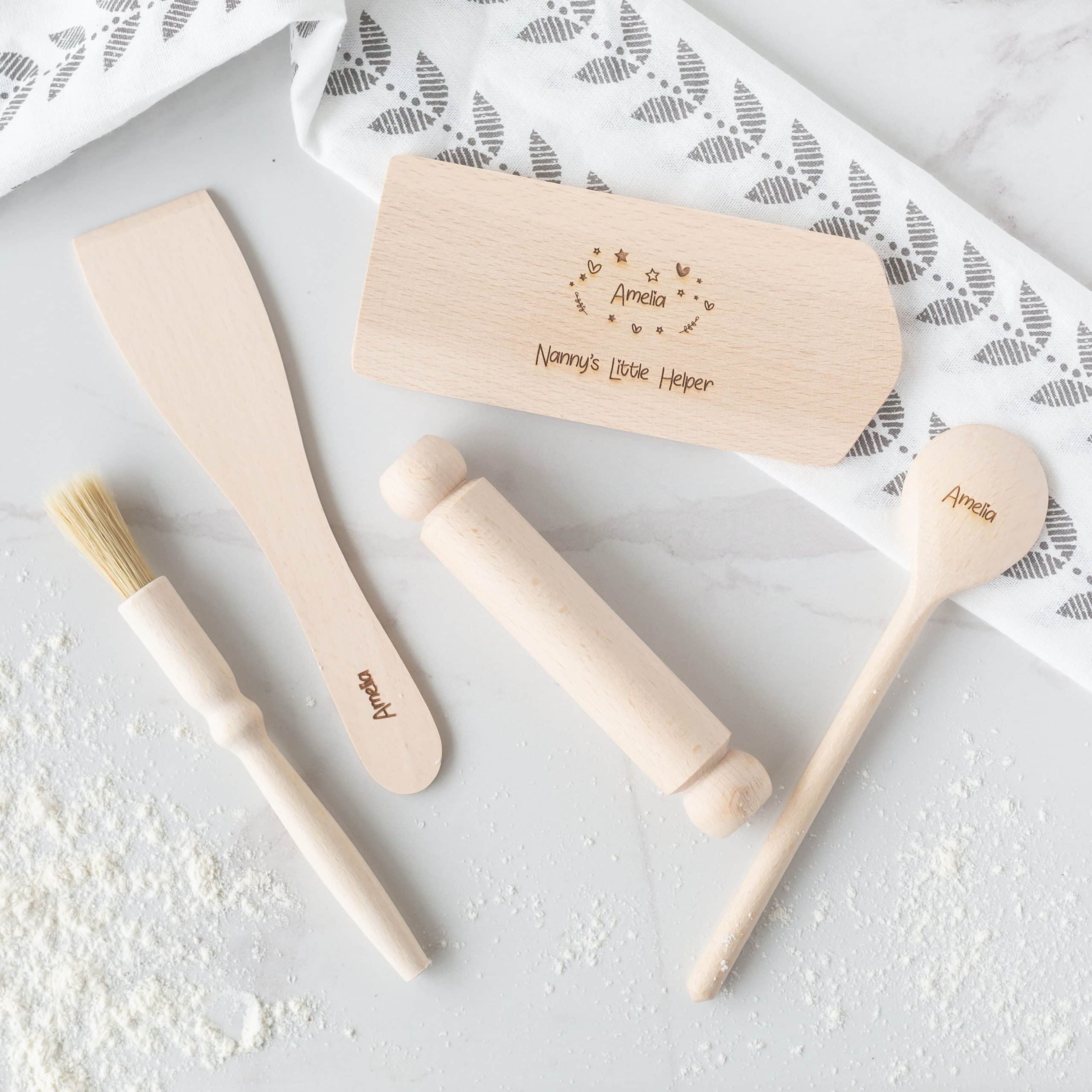 Personalised Wooden Kids Cooking Utensils Set