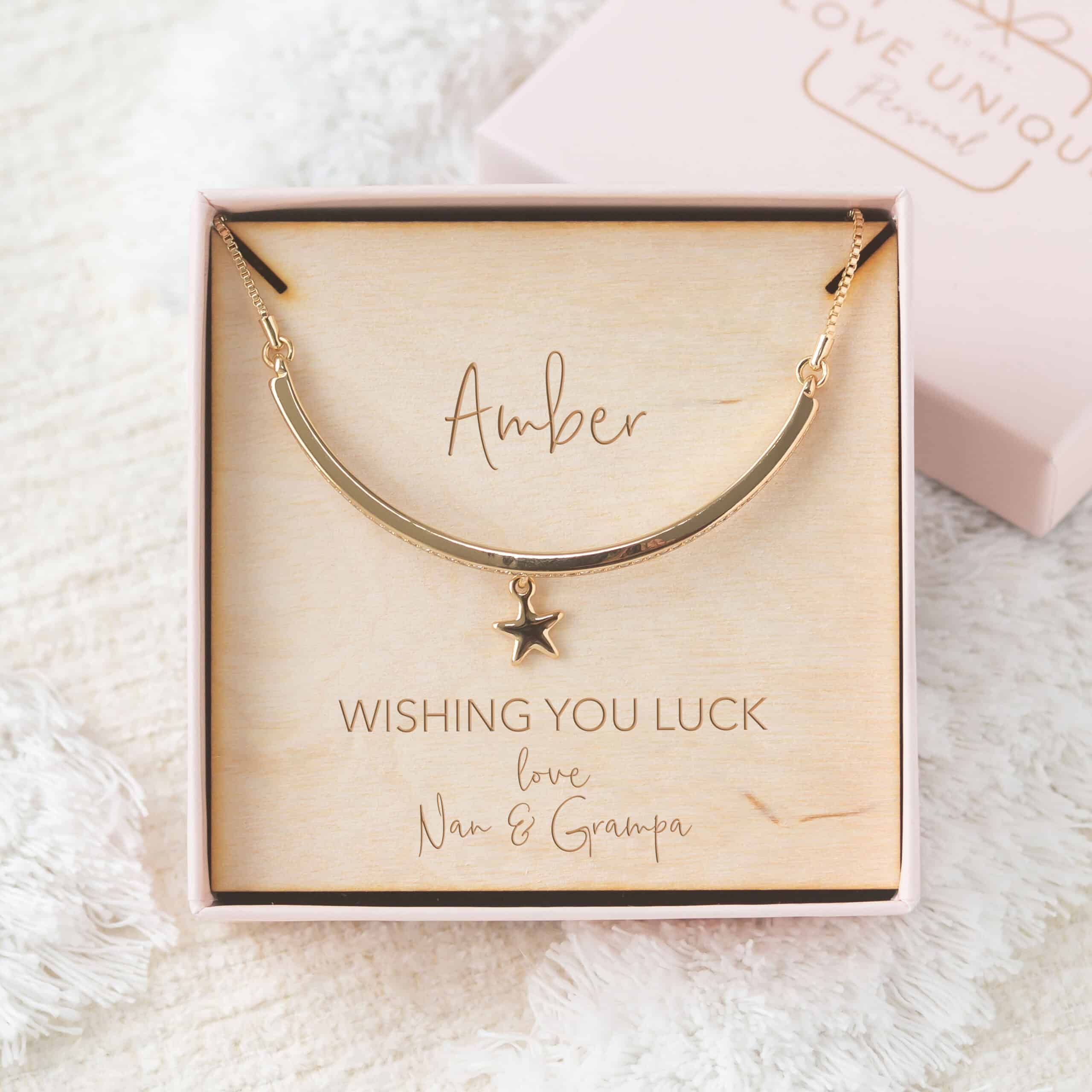 Gold and Clear Crystal Star Charm Drawstring Bracelet In Personalised Gift Box