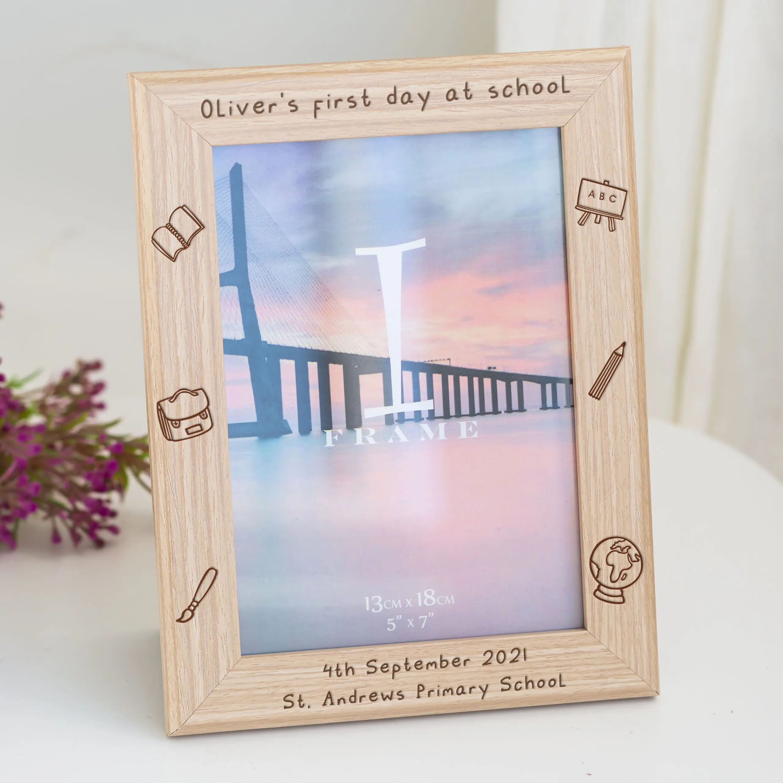 Personalised Wooden First Day At School Frame