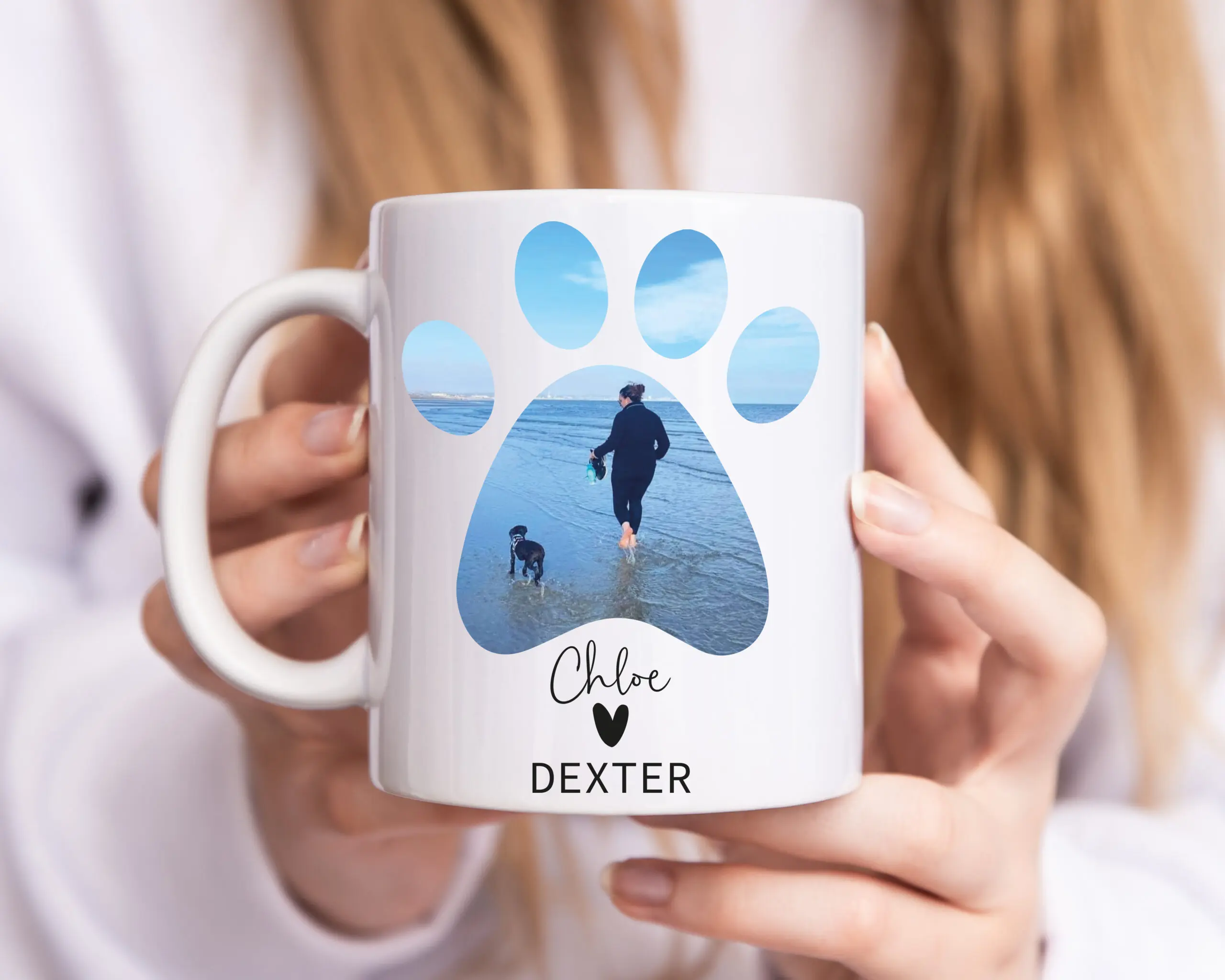 Personalised Paw Print Pet and Owner Photo Mug