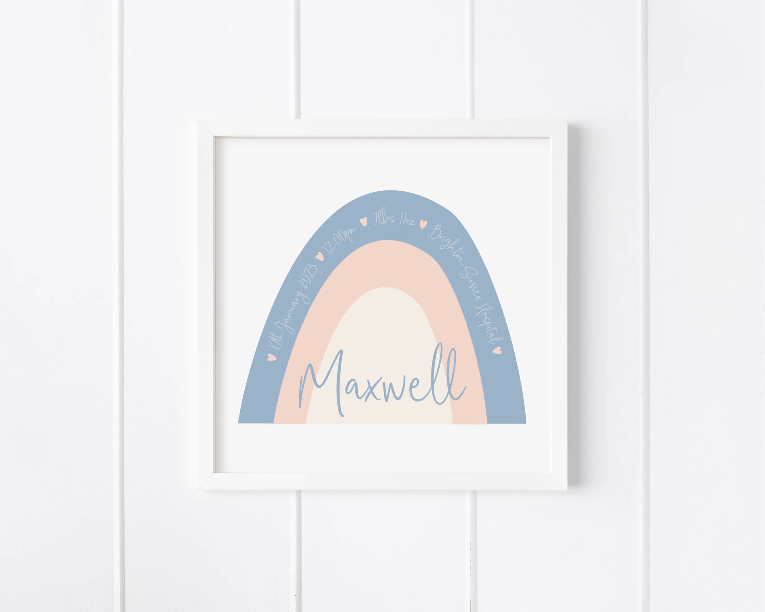 Personalised Rainbow Baby Birth Details Glass Printed Frame