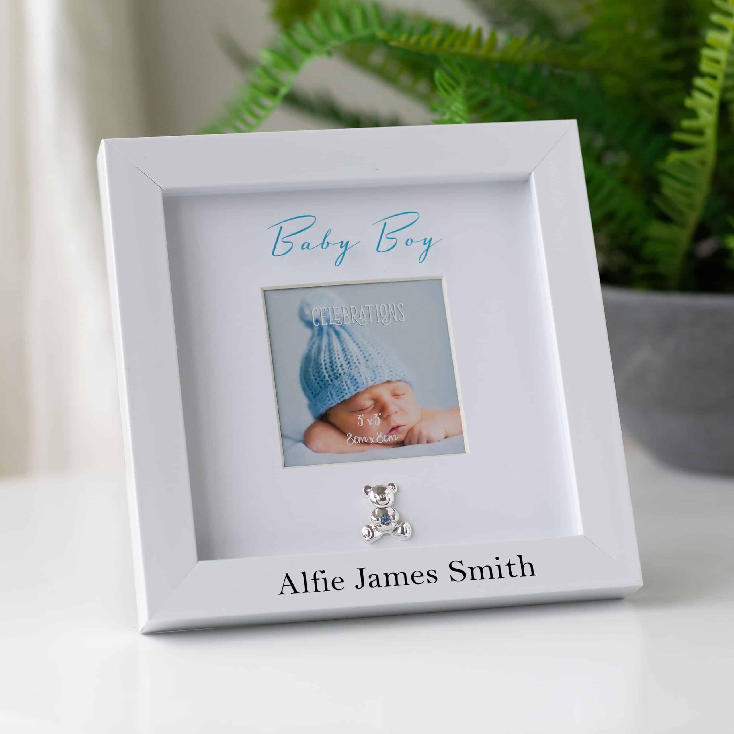 Personalised Baby Boy or Girl Silver Teddy Bear Frame