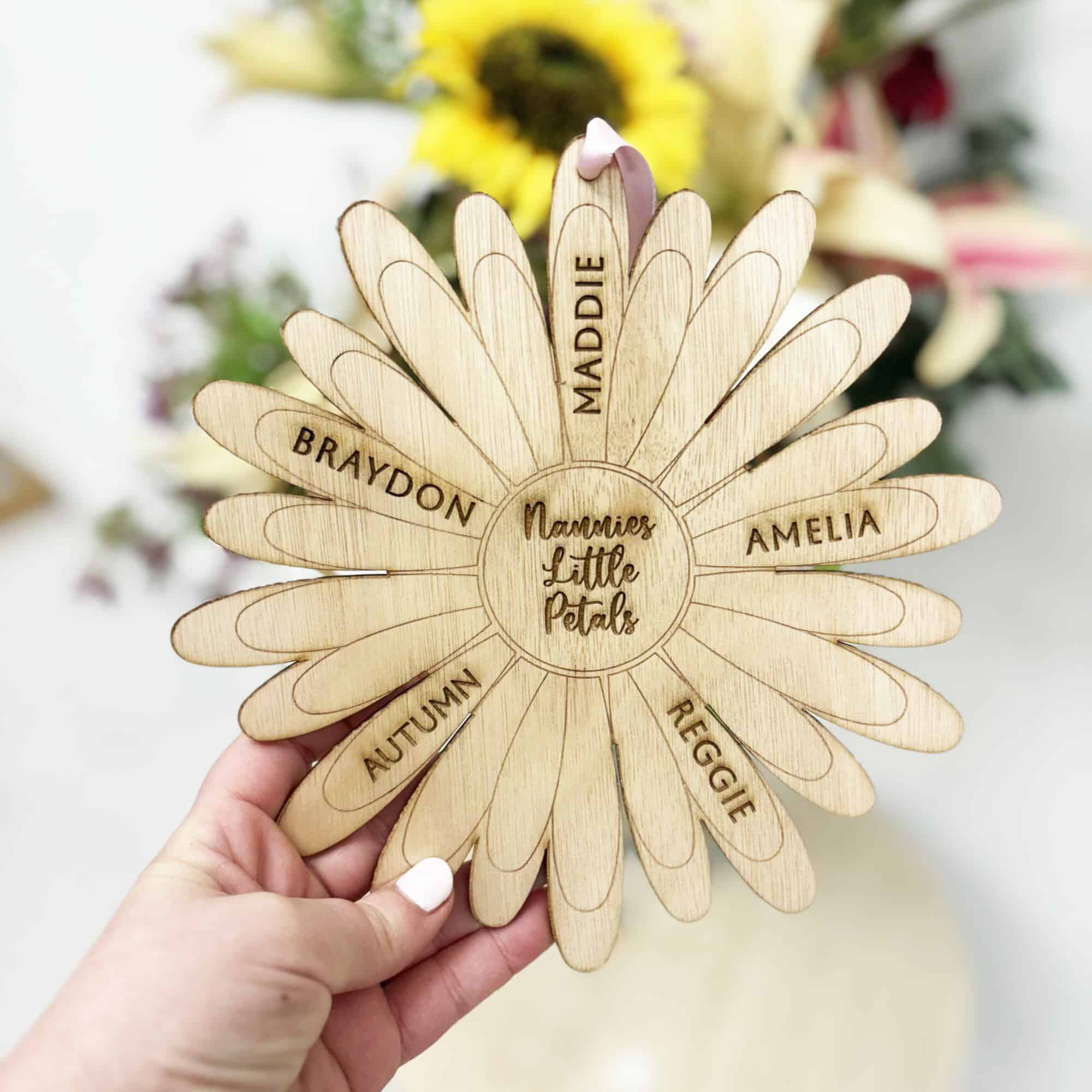 Personalised Little Petals Flower Hanging Wooden Plaque