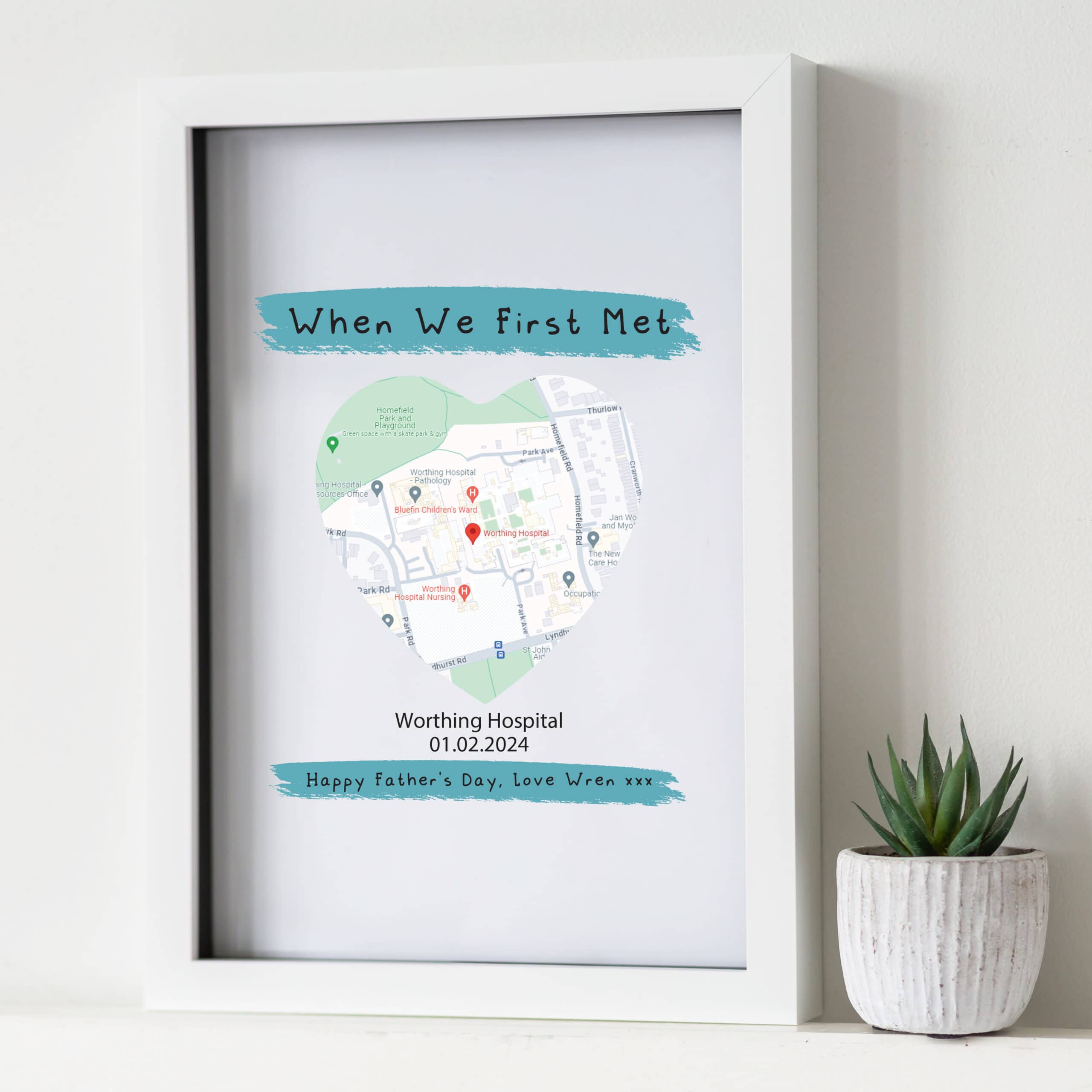Personalised Father's Day Glass Printed Map Frame