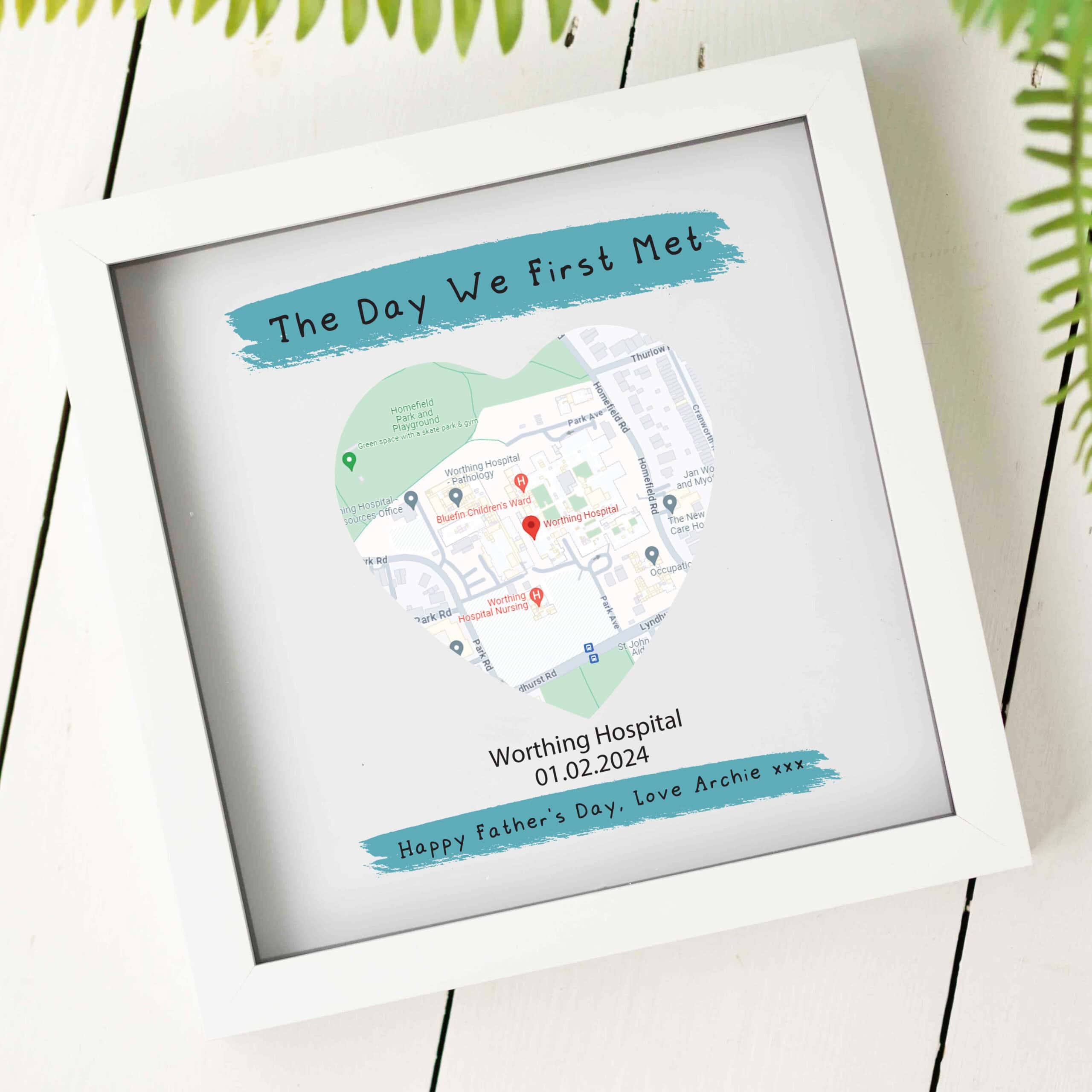 Personalised Father's Day Glass Printed Map Frame
