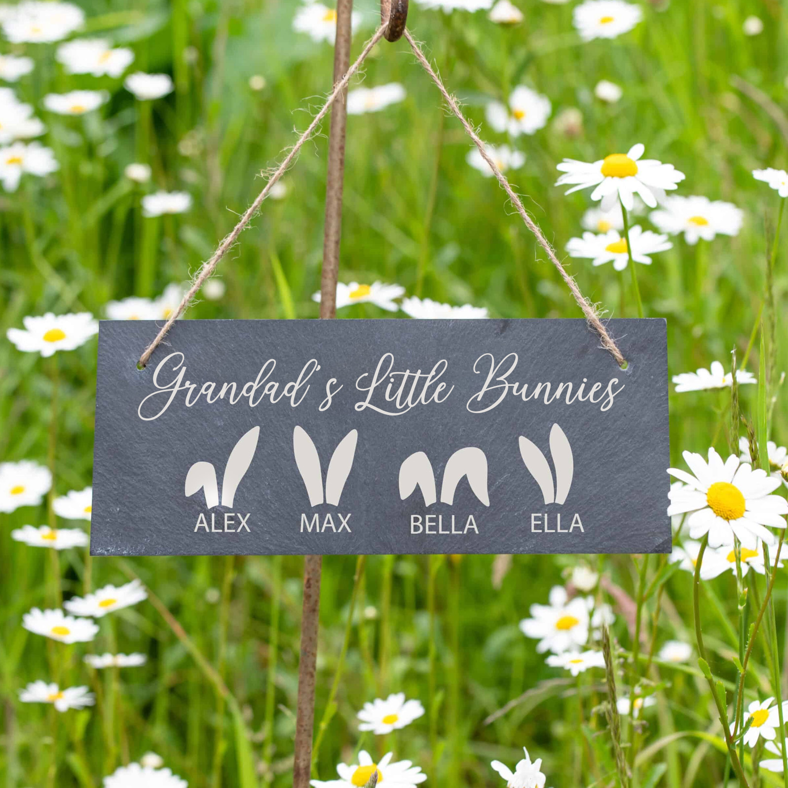 Personalised Little Bunnies Garden Slate Sign