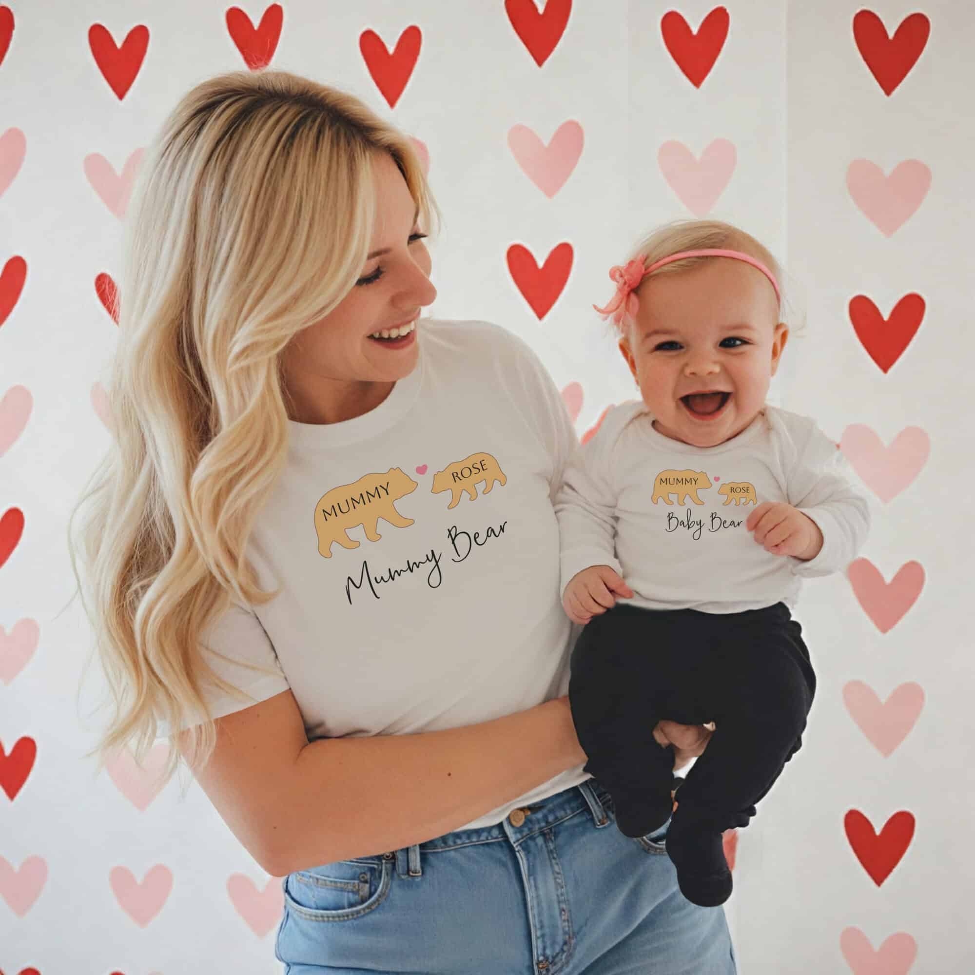 Personalised Mummy Bear and Baby Bear T-Shirt Set