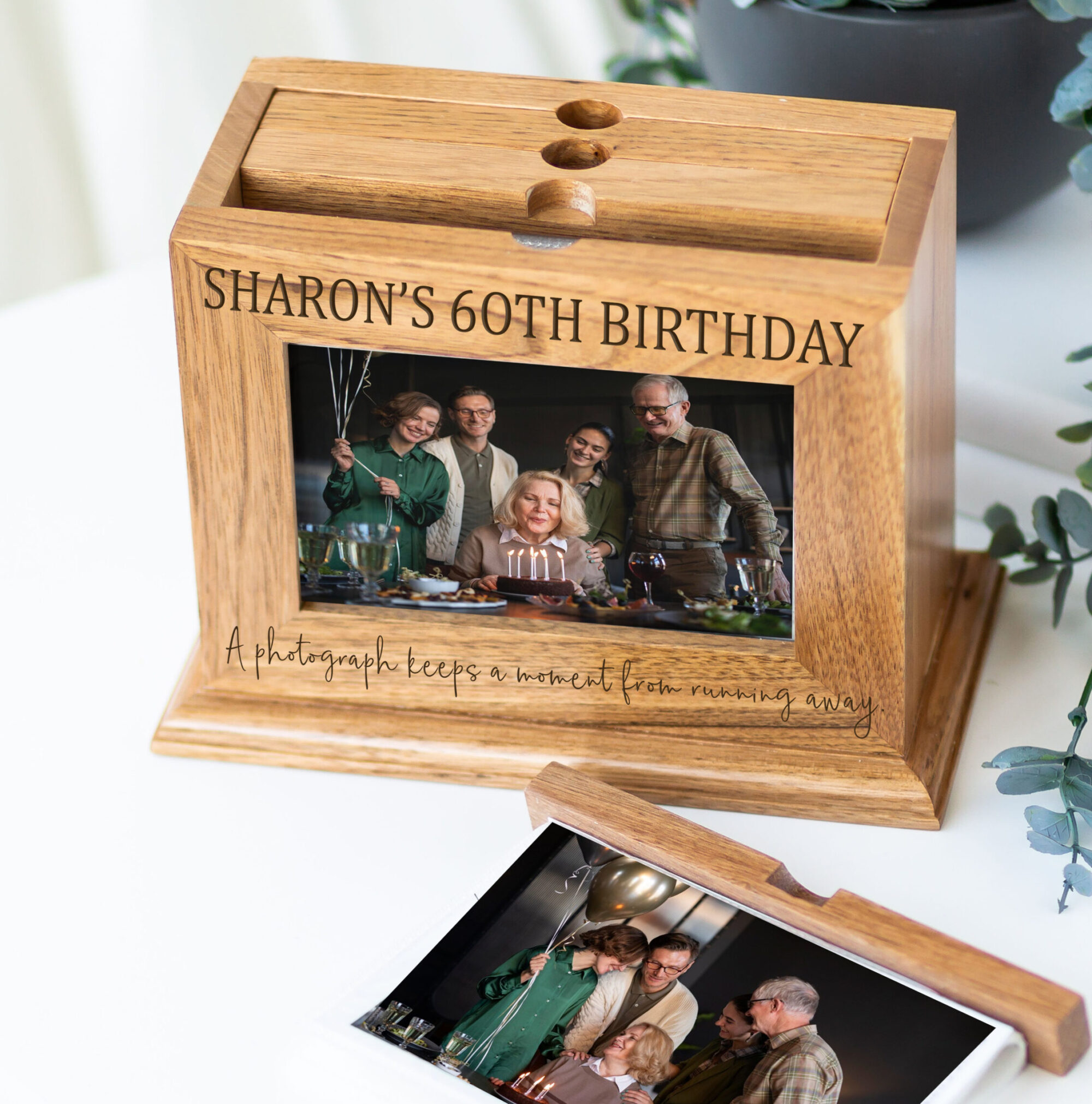 Personalised Birthday Wooden Pull Out Photo Album Holder