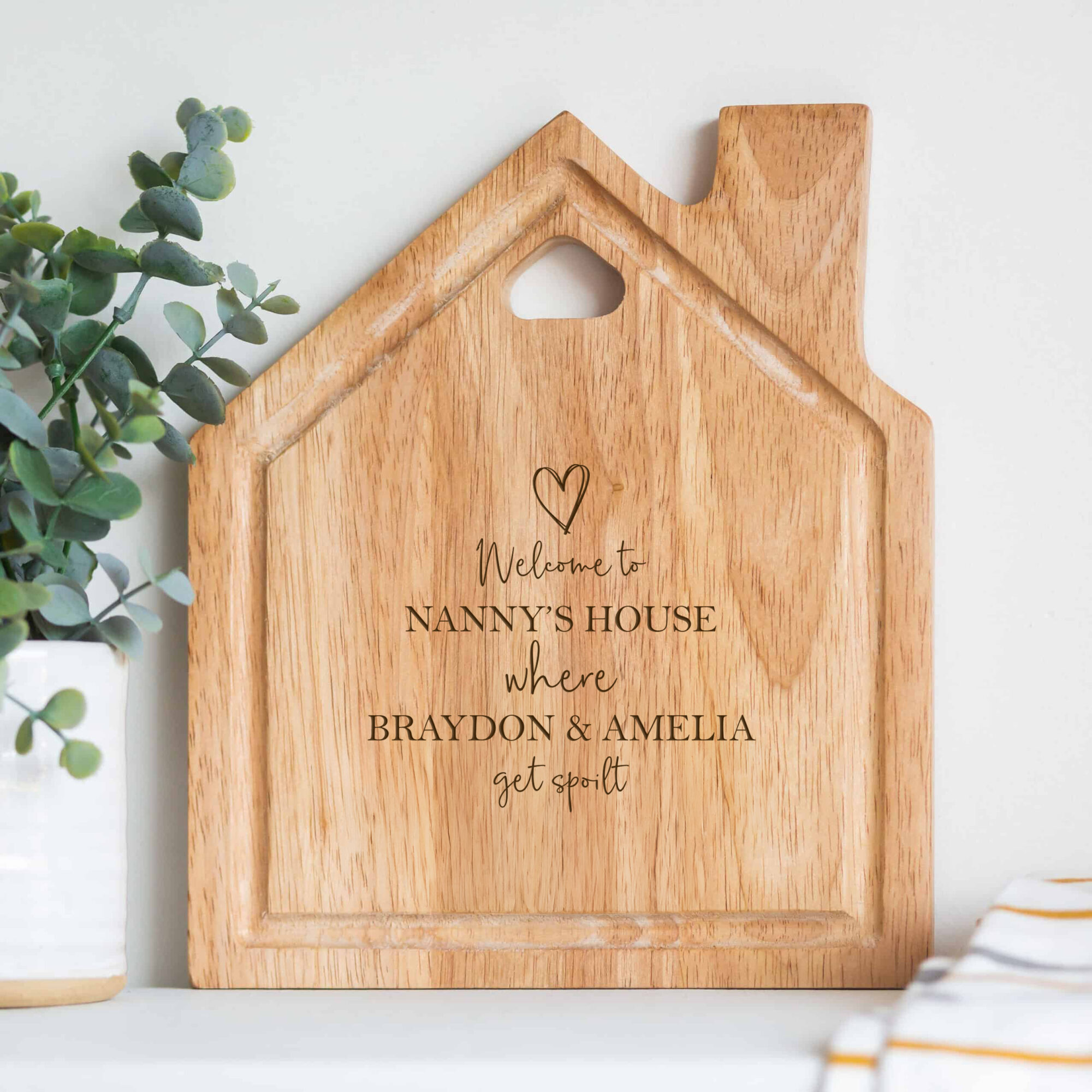 Personalised Welcome Grandchildren Get Spoilt House Chopping Board
